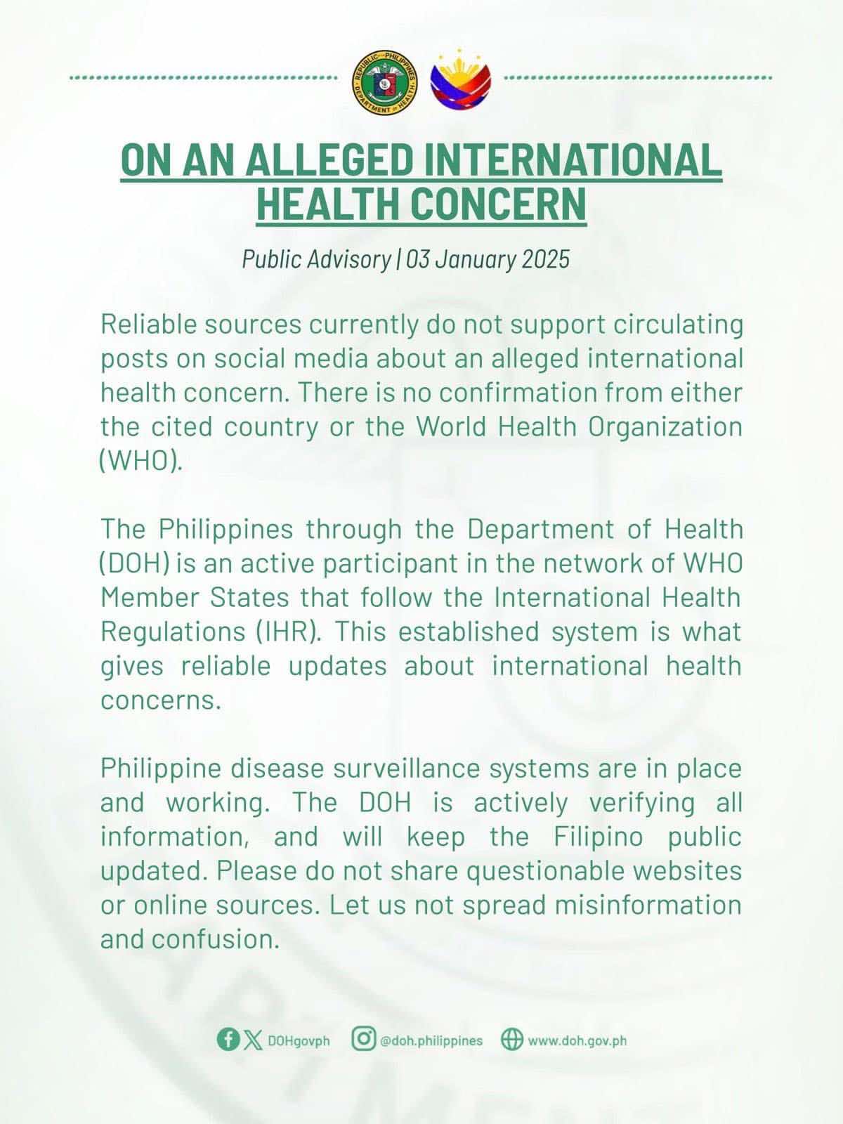 PAGLILINAW NG DOH UKOL SA UMANOY INTERNATIONAL HEALTH CONCERN